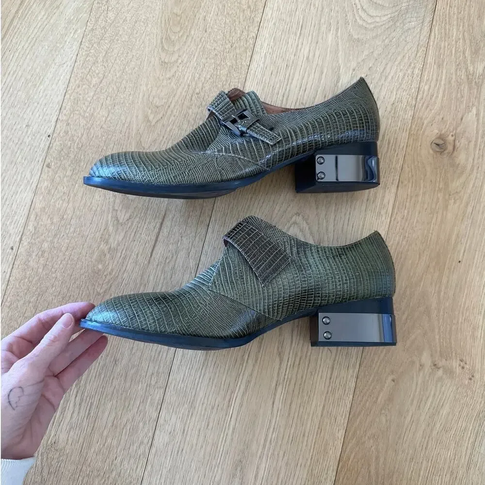 Jeffrey Campbell - Ibiza Snakeskin Print Western Style Leather Shoes in Green - Picture 3 of 7